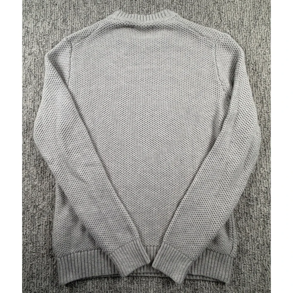 Banana Republic Sweater Mens M Grey Black Stripe Waffle Knit Cotton Wool 872307